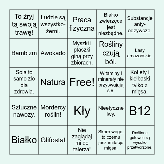 Wegańskie bingo Card