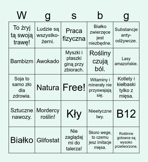 Wegańskie bingo Card