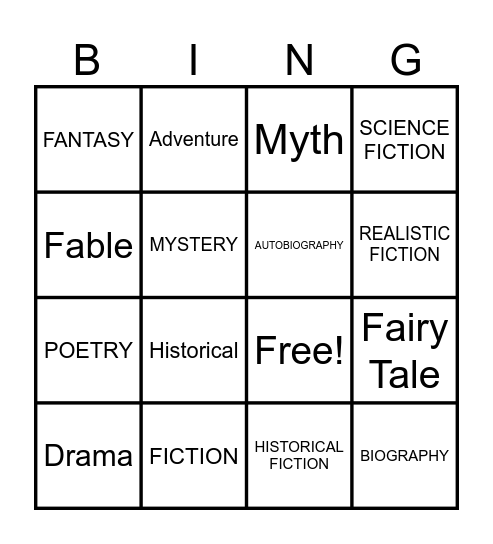 GENRE Bingo Card