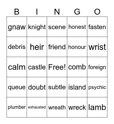 English is Strange 1 Bingo Card