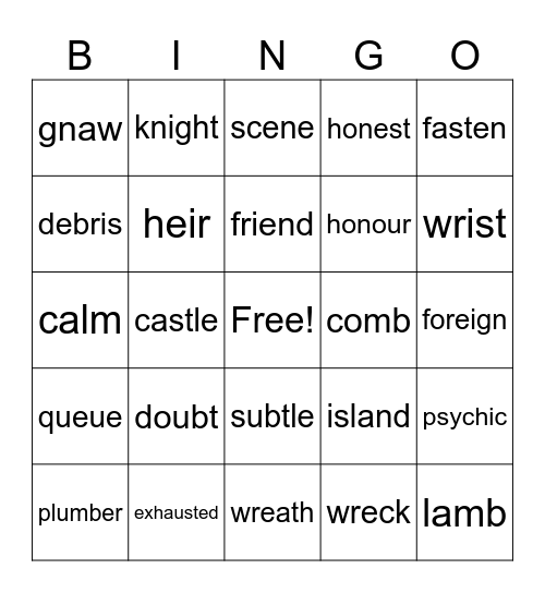 English is Strange 1 Bingo Card