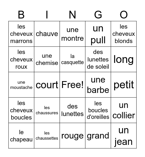 Les descriptions Bingo Card