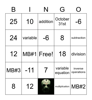 Math Bingo 10/24/25 Bingo Card