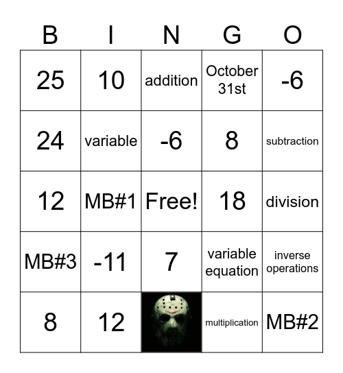 Math Bingo 10/24/25 Bingo Card