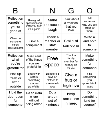 Gratitude Bingo Card