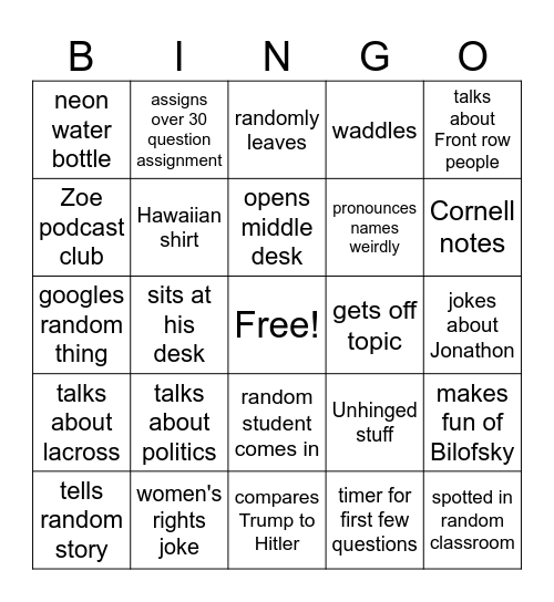 Tilly BIngo Card