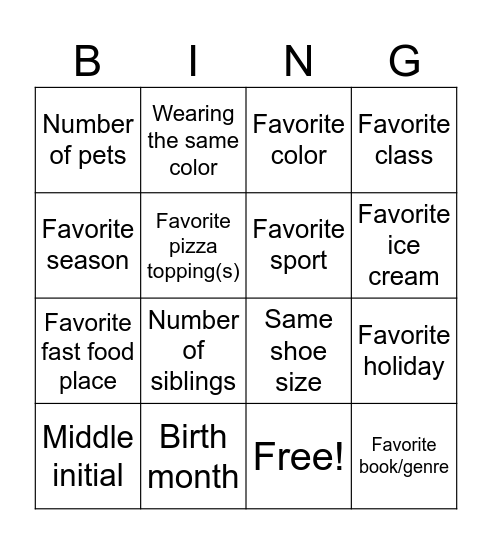 Untitled Bingo Card