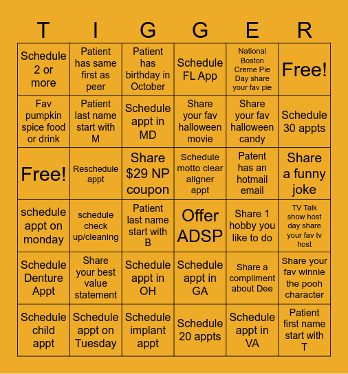 Team Tigger Bingo Card