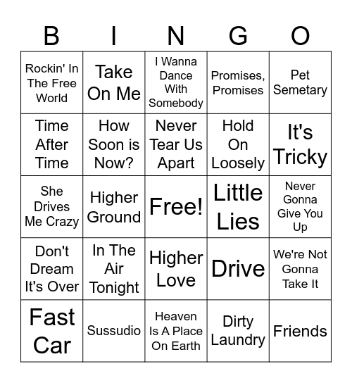 The 80's Bingo Card
