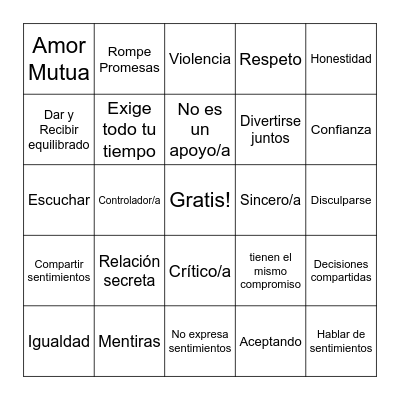 Relaciones Saludables BINGO Card