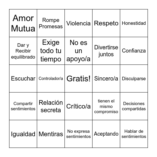 Relaciones Saludables BINGO Card