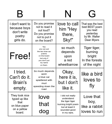 LOVE THAT DOG Bingo Card