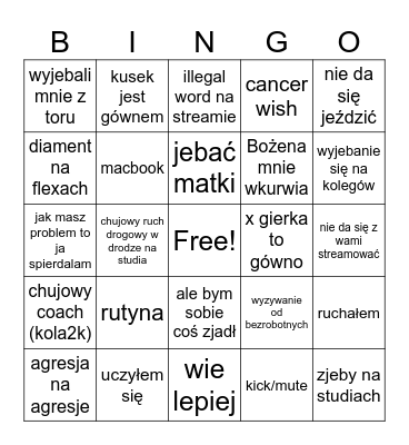 jerek bingo Card