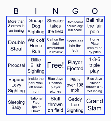 World Series Baseball Bingo Card