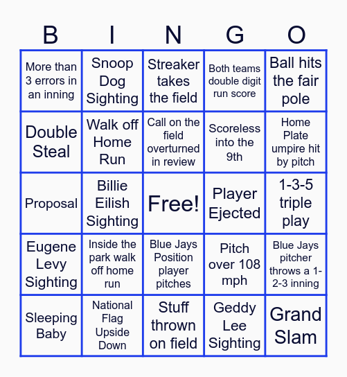 World Series Baseball Bingo Card