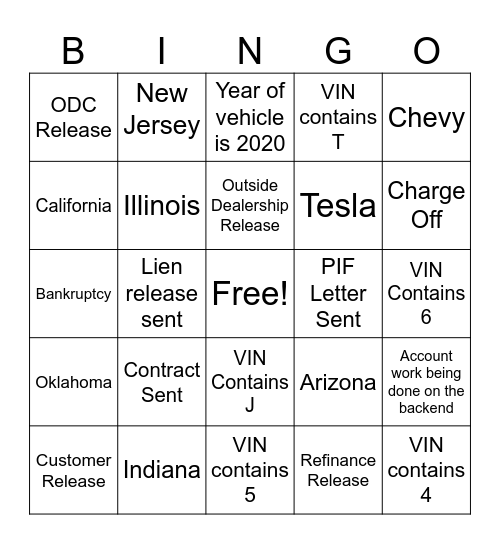 DCU BINGO Card