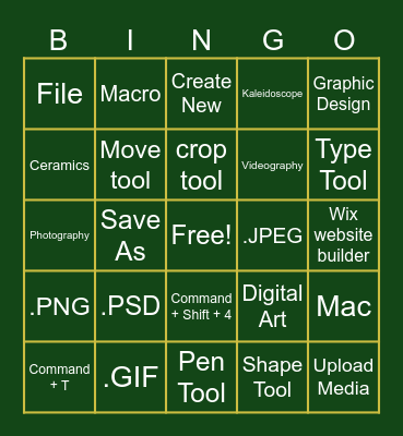 Digital Art Bingo Card