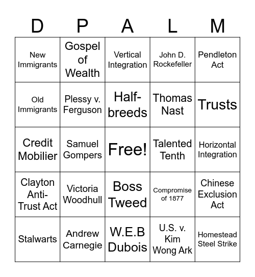 The Gilded Age Bingo Card