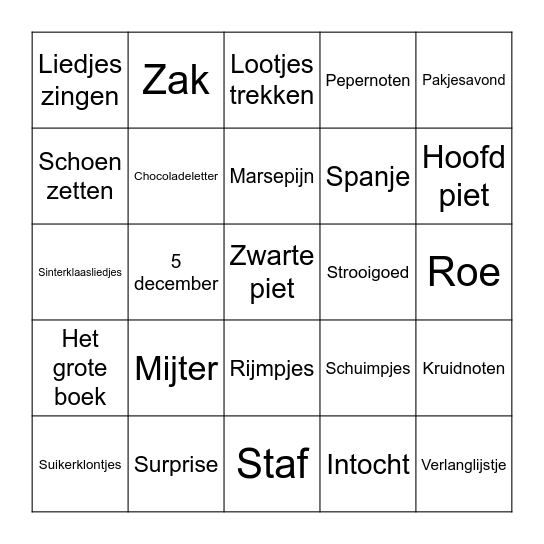 Sinterklaas Bingo Card