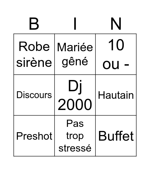 Mariage Bingo Card
