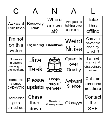 CANAL Meeting Bingo Card