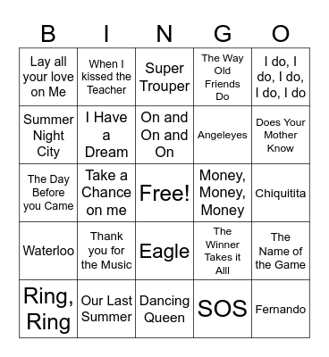 Abba Bingo Card