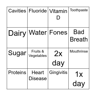 Oral Health Facts! Bingo Card