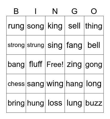 Phonics Bingo Card