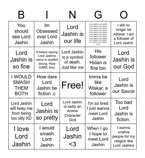Lord Jashin <3 Bingo Card