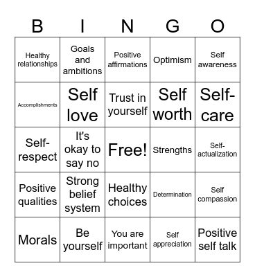 Self-esteem Bingo Card