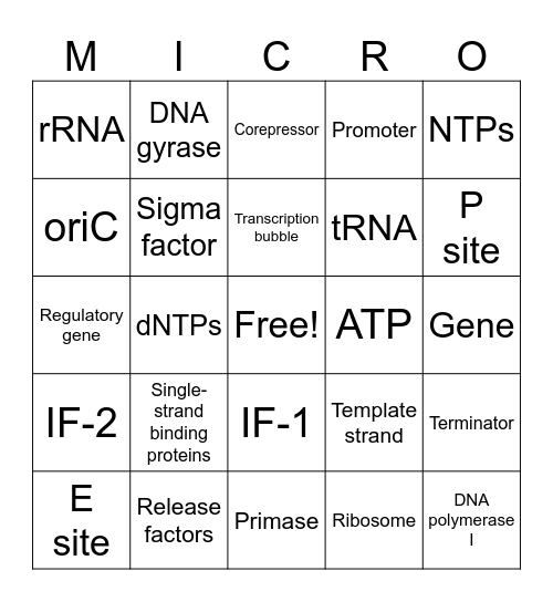 BIO301: Bacterial Genetics Bingo Card