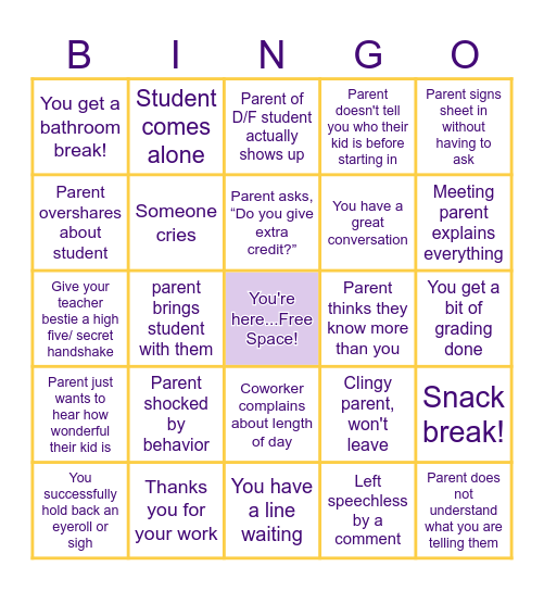 The Never Ending Day Bingo Card