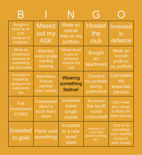 Investment club Bingo Card