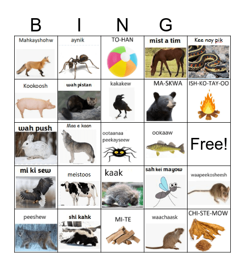 Ahweeyasheeshuk with words Bingo Card