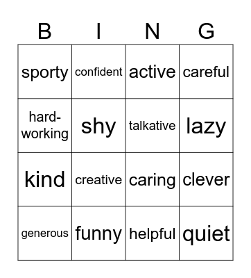 what is she/ he like? Bingo Card