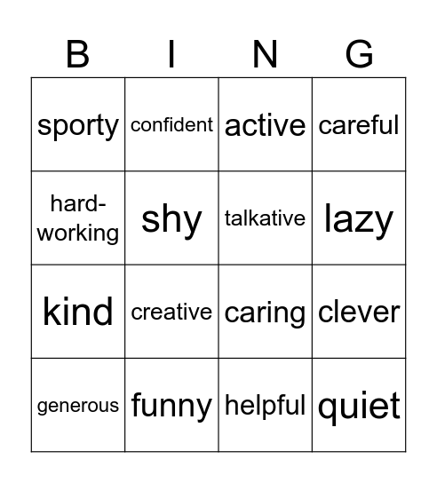 what is she/ he like? Bingo Card