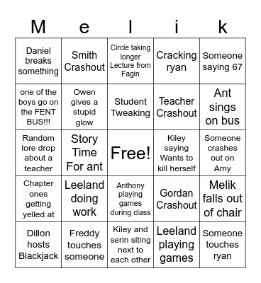 School Bingo Card