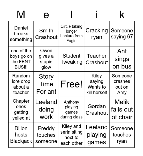 School Bingo Card