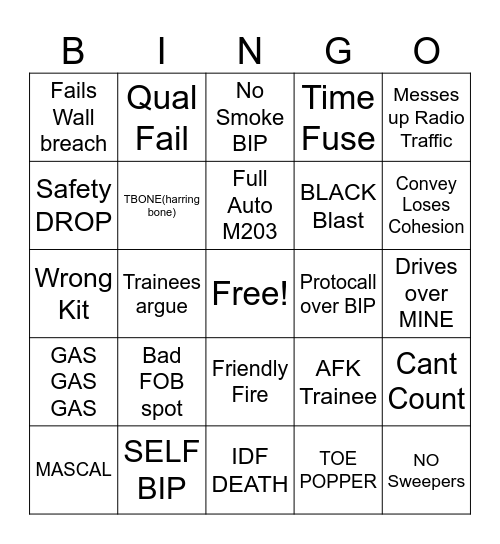 Sapper 10/24-10/26 Bingo Card