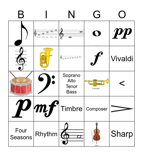 Music Terms and Symbols Bingo Card