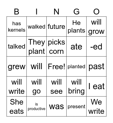 Present, Past, Future Bingo Card