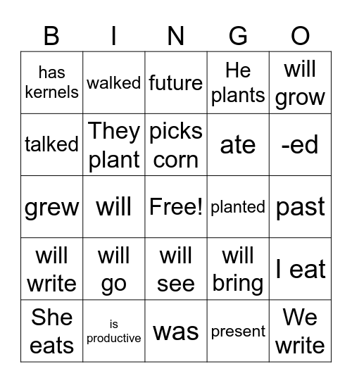Present, Past, Future Bingo Card