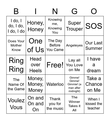 Abba Bingo Card