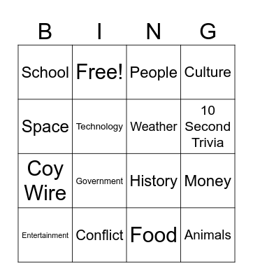 CNN 10 Bingo Card