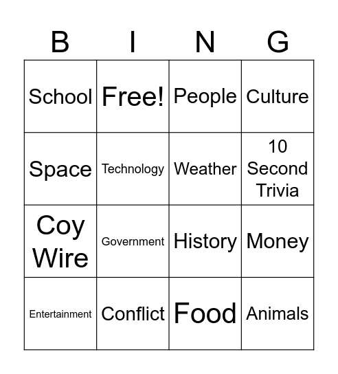 CNN 10 Bingo Card