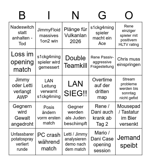 VulkanLAN 2025 Offizielles Bingo Card