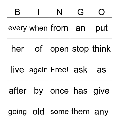 1st grade phonics Bingo Card