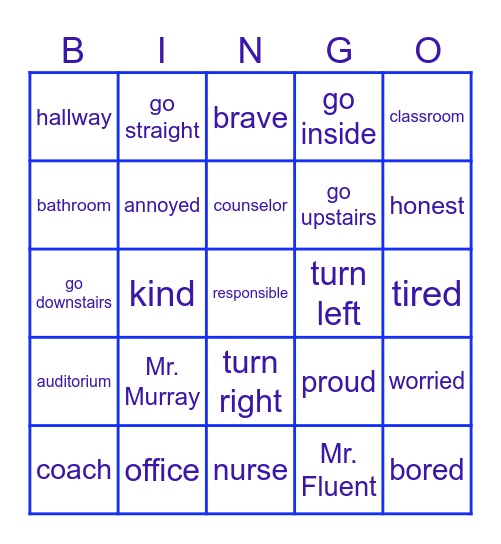 Vocab Review Bingo Card