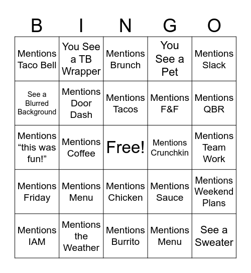 Quarterly Brunch Bingo!! Bingo Card