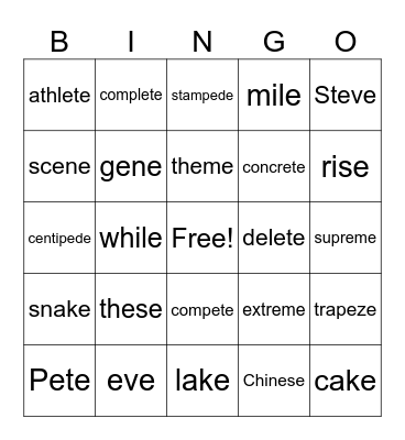 Level F-Long E Bingo Card
